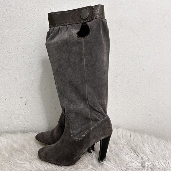 MICHAEL MICHAEL KORS Tall Slouchy Shaft Boots Stale Grey Suede Leather Size 7 M - Picture 1 of 15